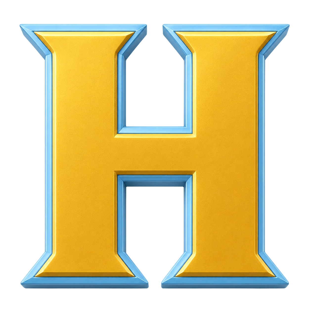 Gold letter H with sky blue outline on a clear background for HonorHeros.org