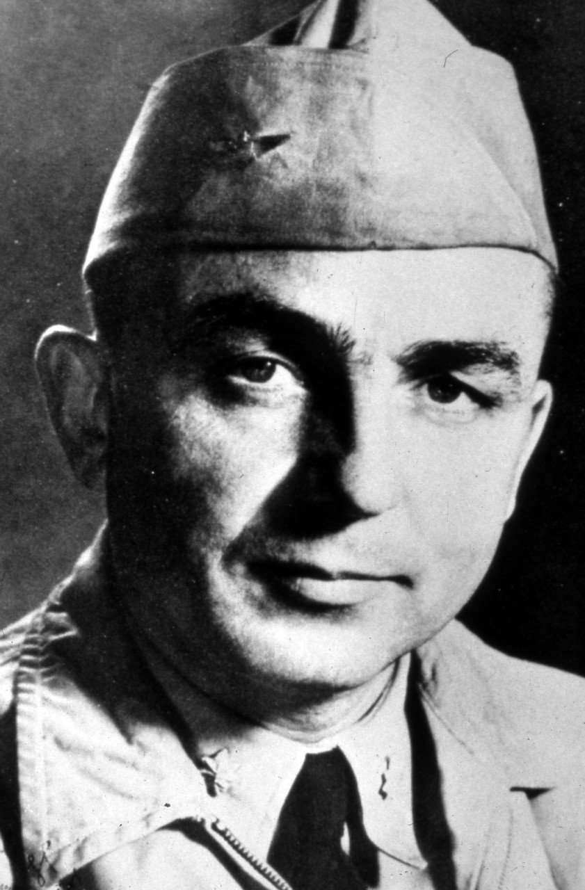 Lieutenant Commander Max F. Leslie in U.S. Navy aviation uniform during World War II.