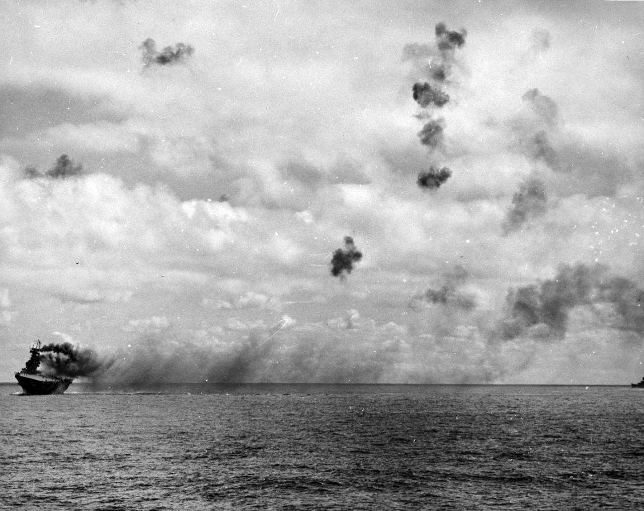USS Yorktown burning during the Battle of Midway